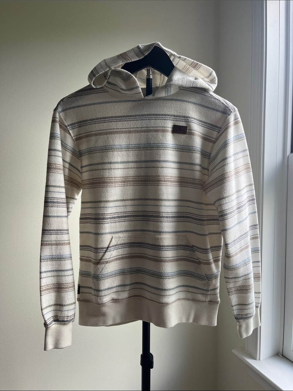 O'Neill Cream Hooded Sweatshirt with Blue & Brown Stripes